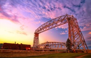 Duluth, Minnesota tall red metal structure and the sky